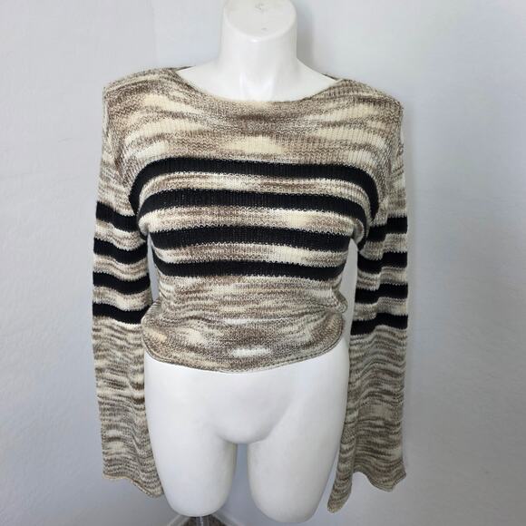 Hot topic Social Collision Cream & Black Stripe Girls Crop Sweater sz L - Picture 5 of 10